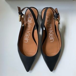Calvin Klein Leather Kitten Heel Slingbacks